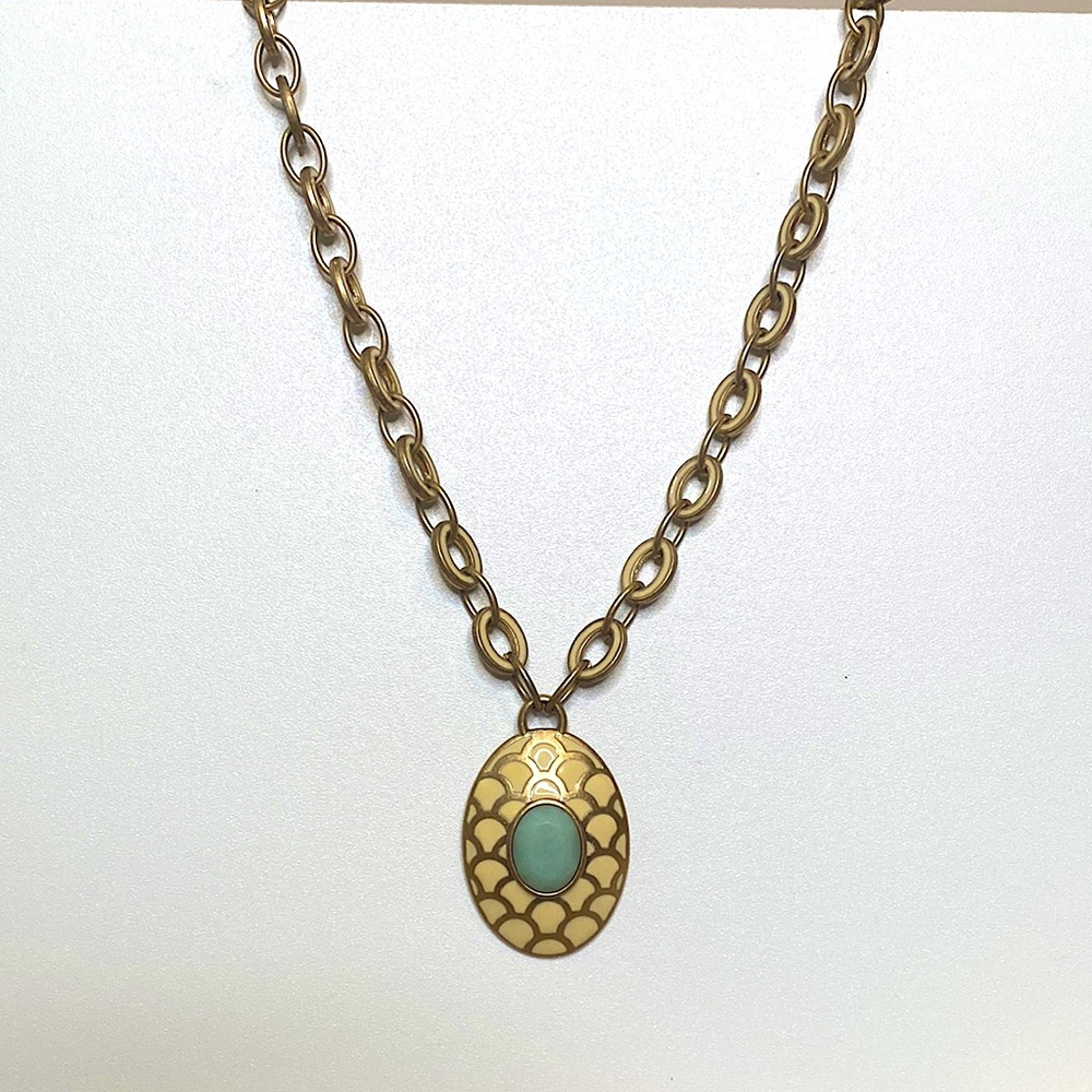 Brushed Gold and Enamel Grecian Necklace